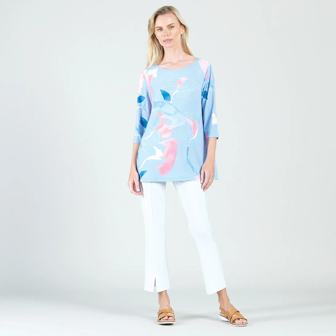 Floral Sketch Scoop Neck Tunic - Peri/Pink - Final Sale!