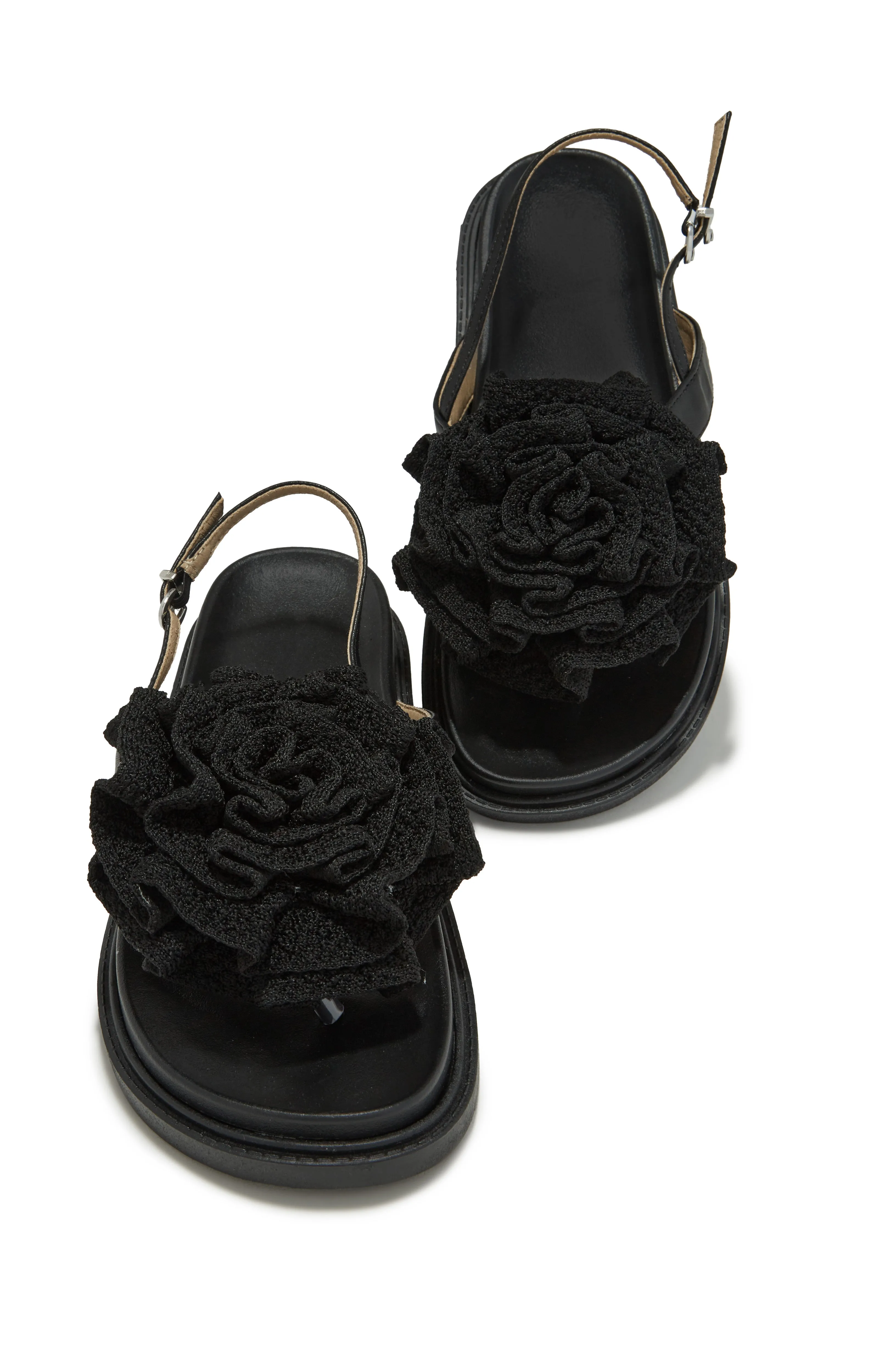 Florence Flower Chunky Sandals - Black