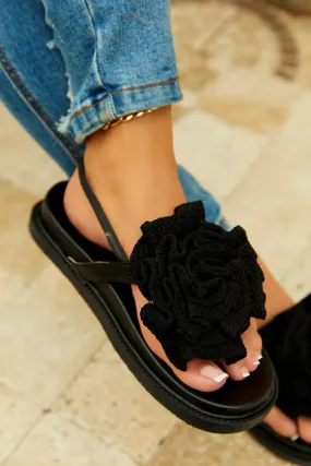 Florence Flower Chunky Sandals - Black