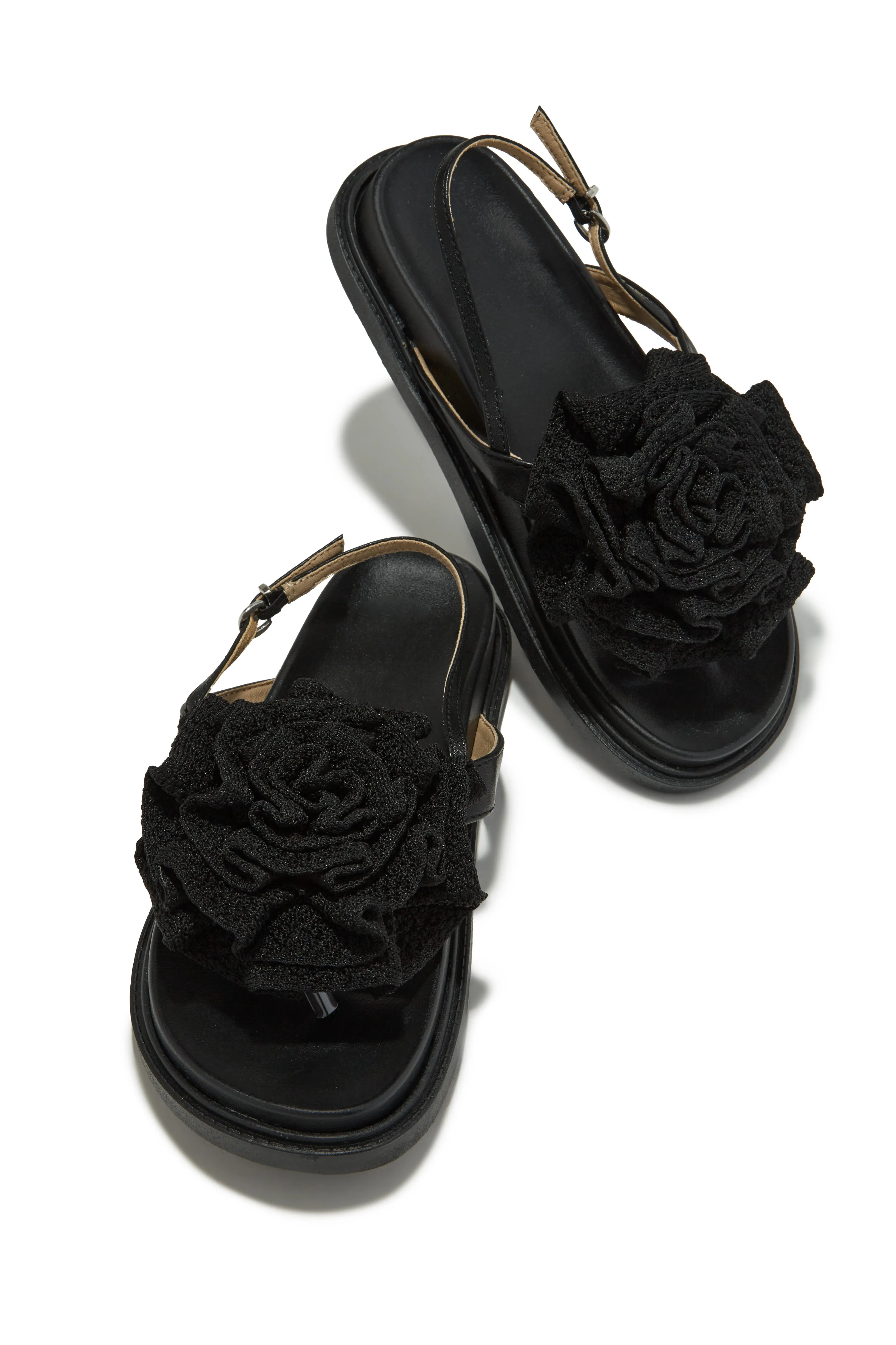 Florence Flower Chunky Sandals - Black