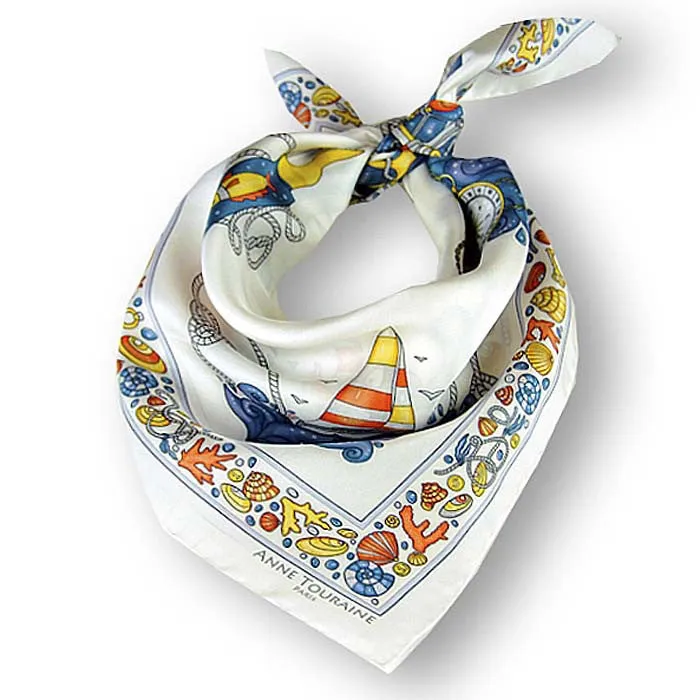 FRENCH SILK SCARF - NAUTICAL - Artic White - 27x27"