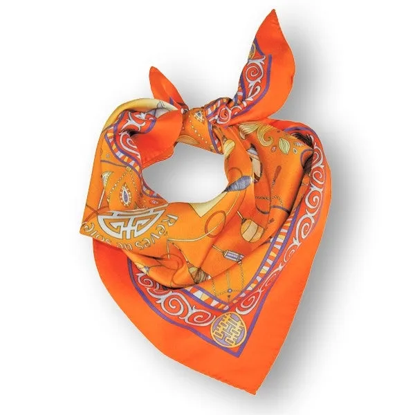 FRENCH SILK SCARF - SILK ROAD - Mandarin Orange - 27x27"