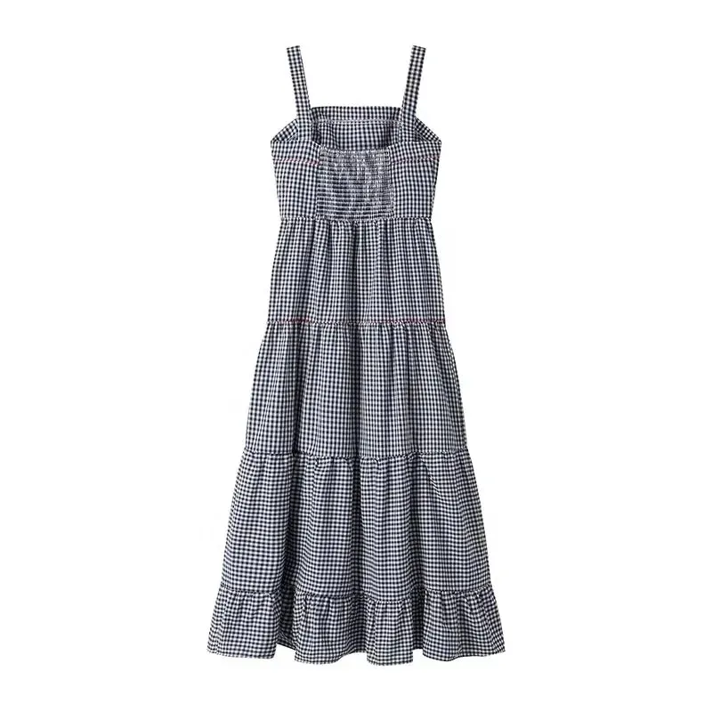 Gingham Lobster Embroidered Long Dresses