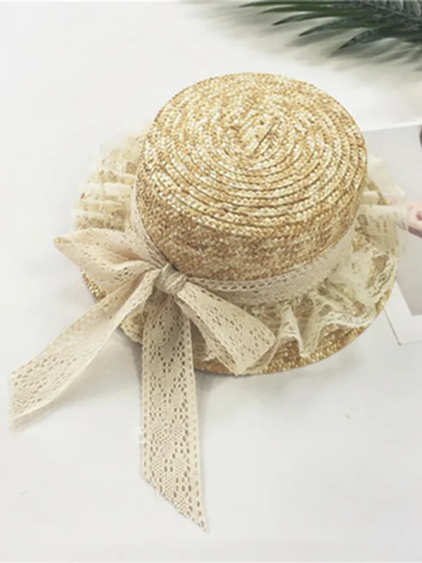 Girls Lace Ribbon and Trim Straw Hat