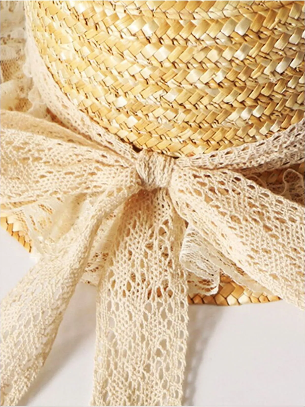 Girls Lace Ribbon and Trim Straw Hat