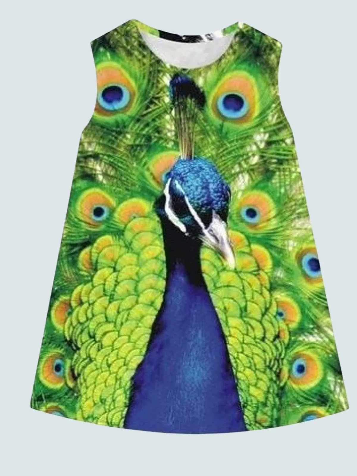 Girls Peacock Printed Sleeveless Dress