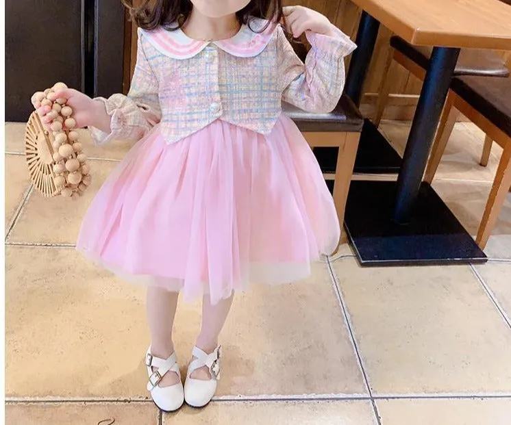 Girls Spring Dress Kids Long Sleeve Dresses for Girls Cotton Mesh Pink Princess Dress Toddler Baby Girl Clothes Vestido Children