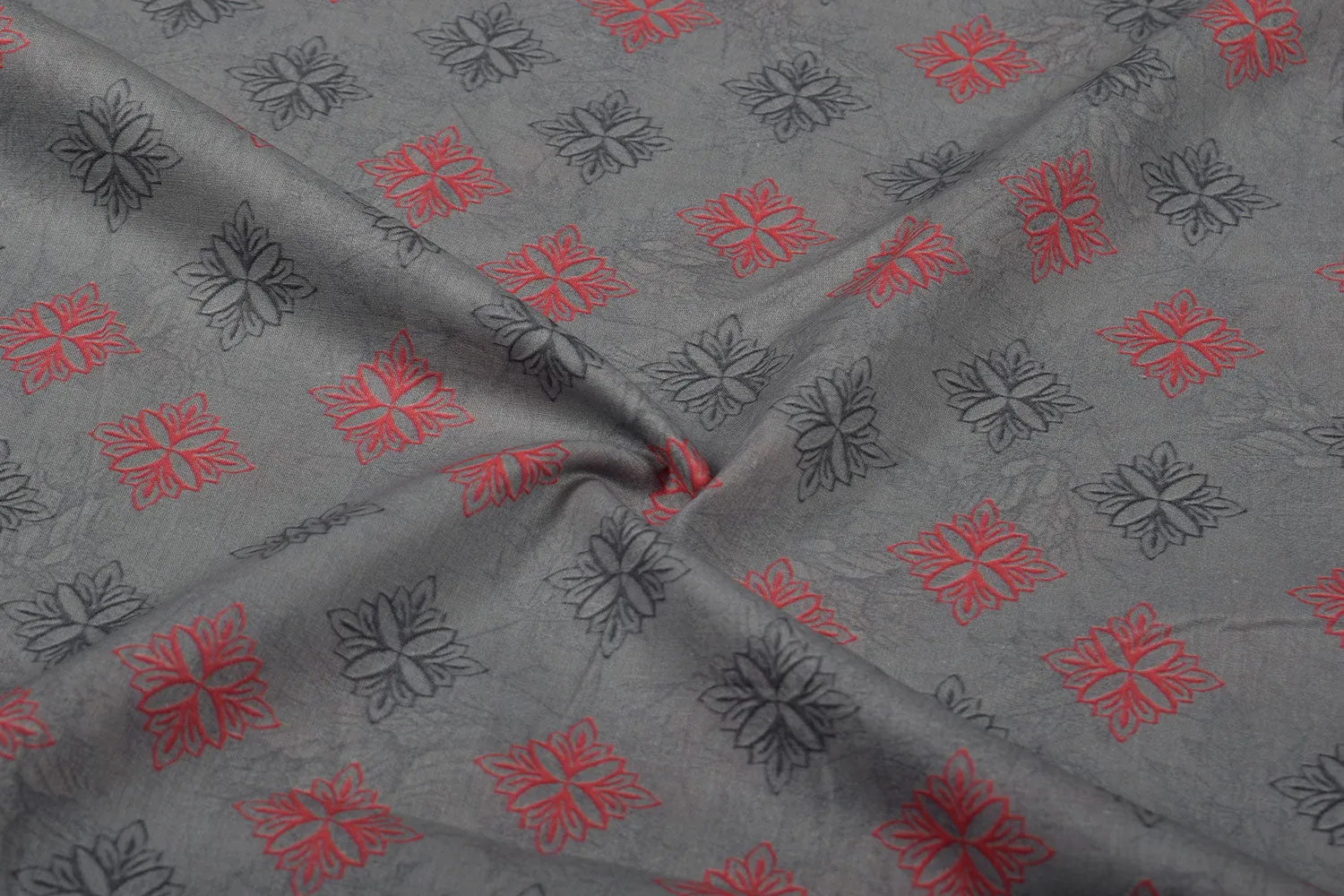 Grey Printed Cotton Cambric Fabric