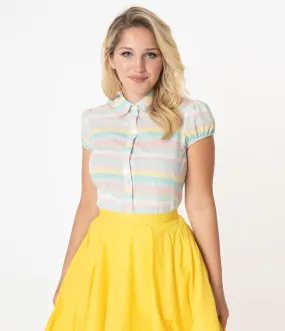 Hell Bunny Pastel Rainbow Stripe Blouse