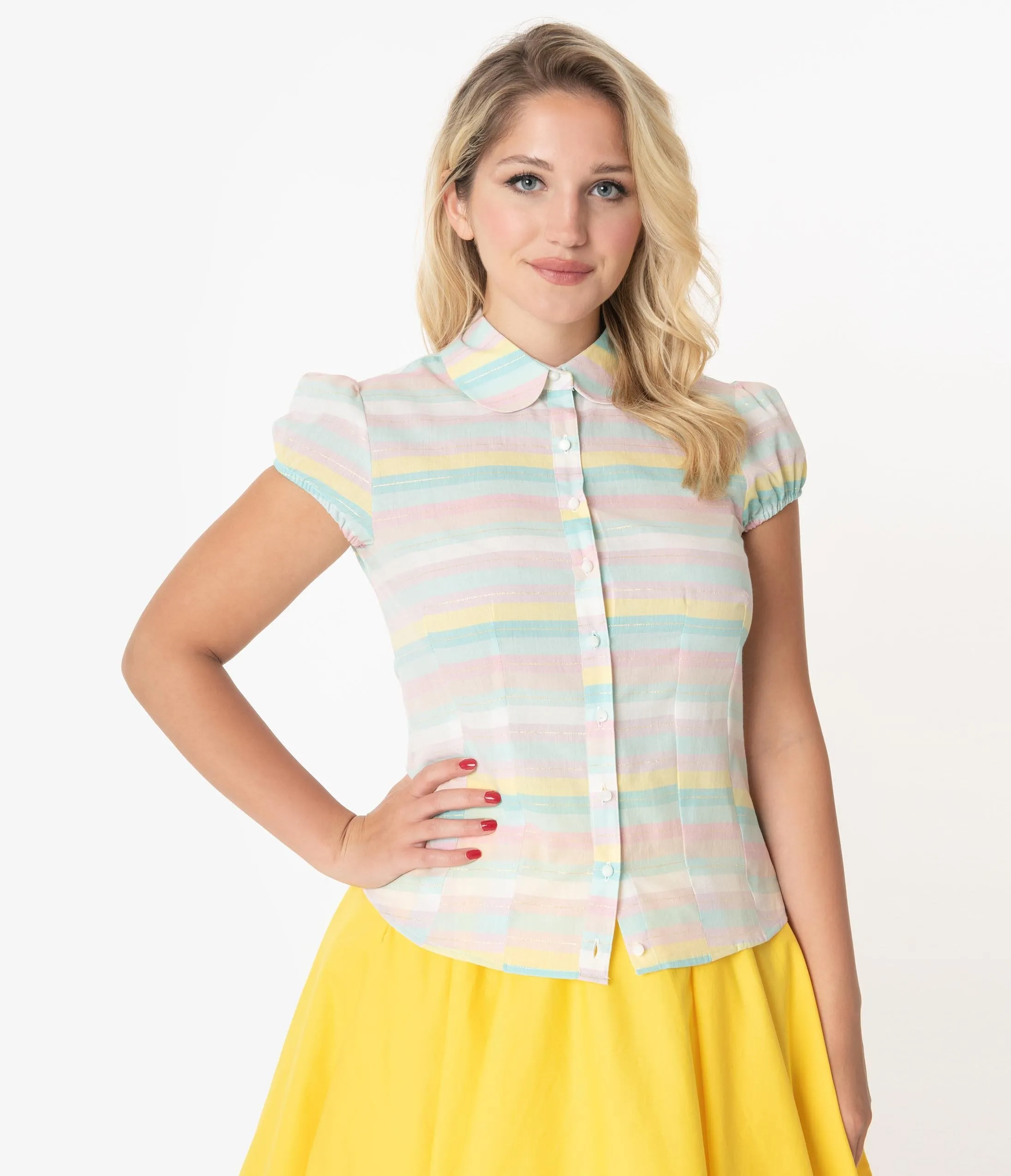 Hell Bunny Pastel Rainbow Stripe Blouse