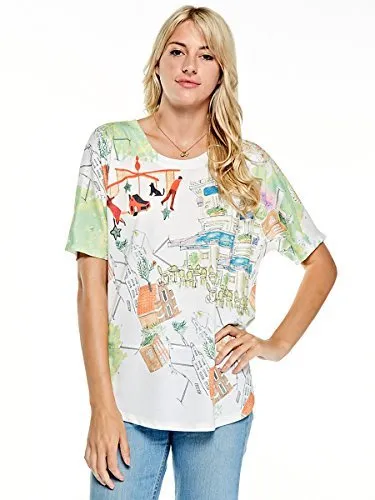 Inoah - Cistern, Short Dolman Sleeve Scoop Neck Wearable Art colorful Print Top