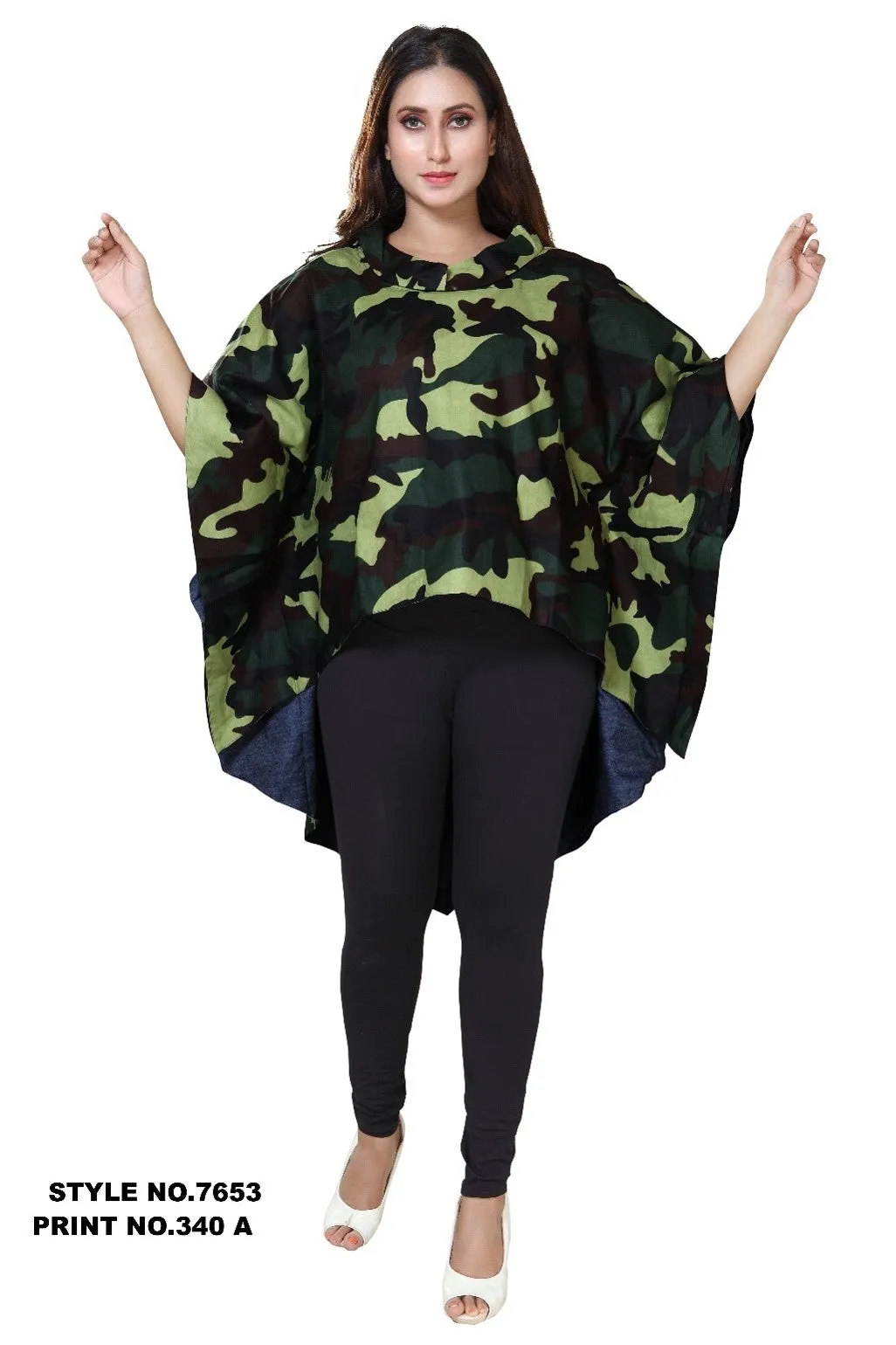 Kara Chic Hilo Poncho Top 7653-Green Camo