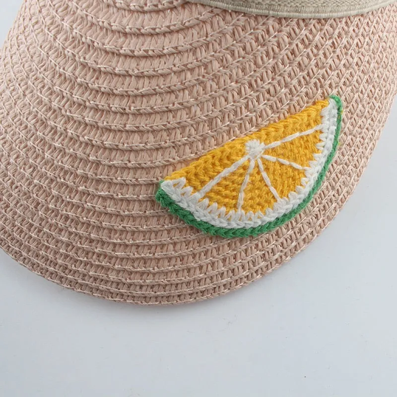 Kids Cartoon Straw Fruit Embroidery Summer Hat UV Protection