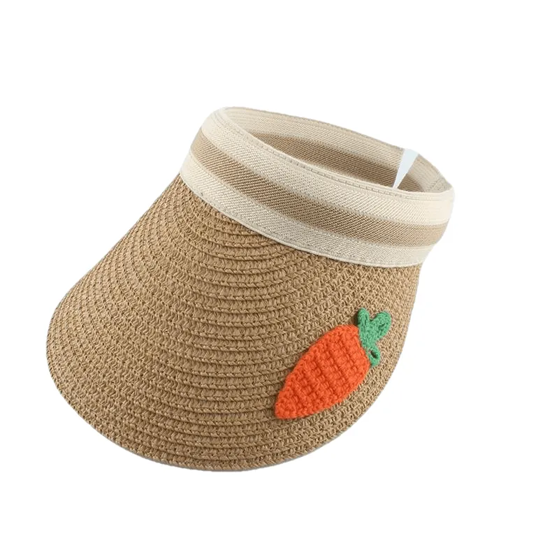 Kids Cartoon Straw Fruit Embroidery Summer Hat UV Protection