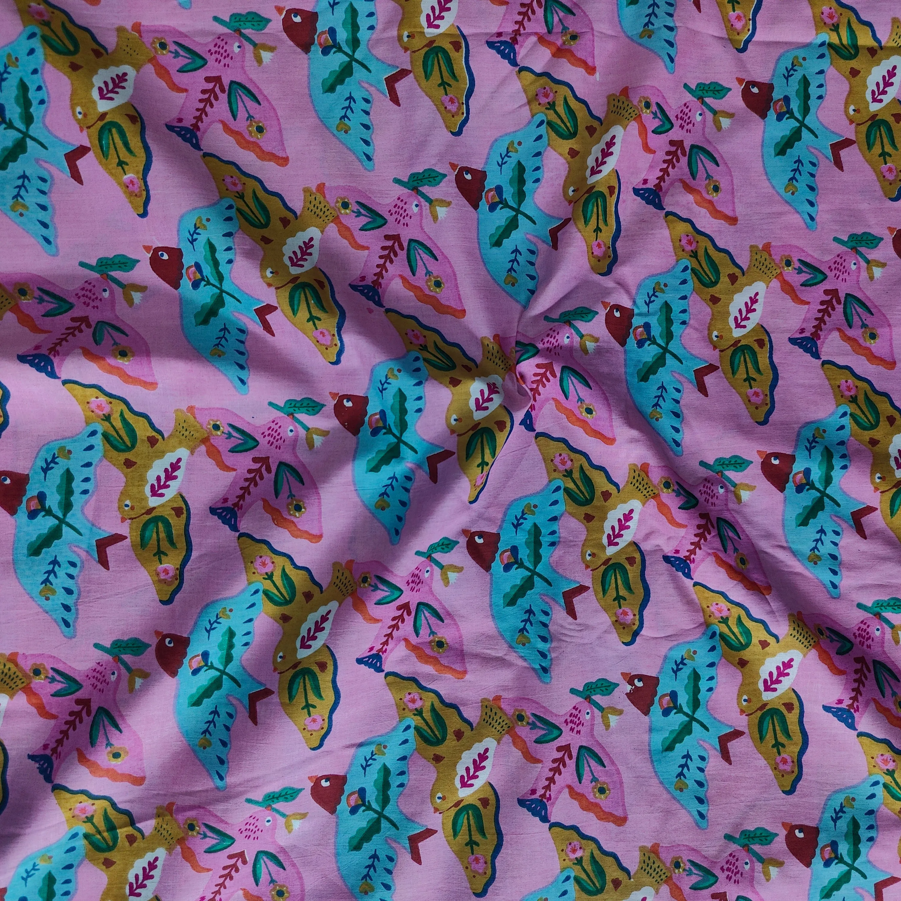 Lil Birdy Pink Cotton cambric 44 inches width Fabric per meter