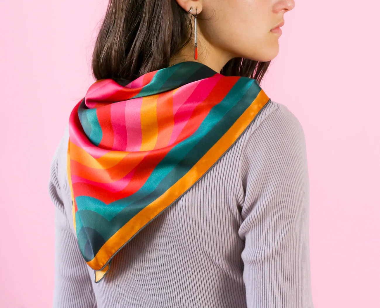 Lolly - colorful geometric retro square silk charmeuse scarf