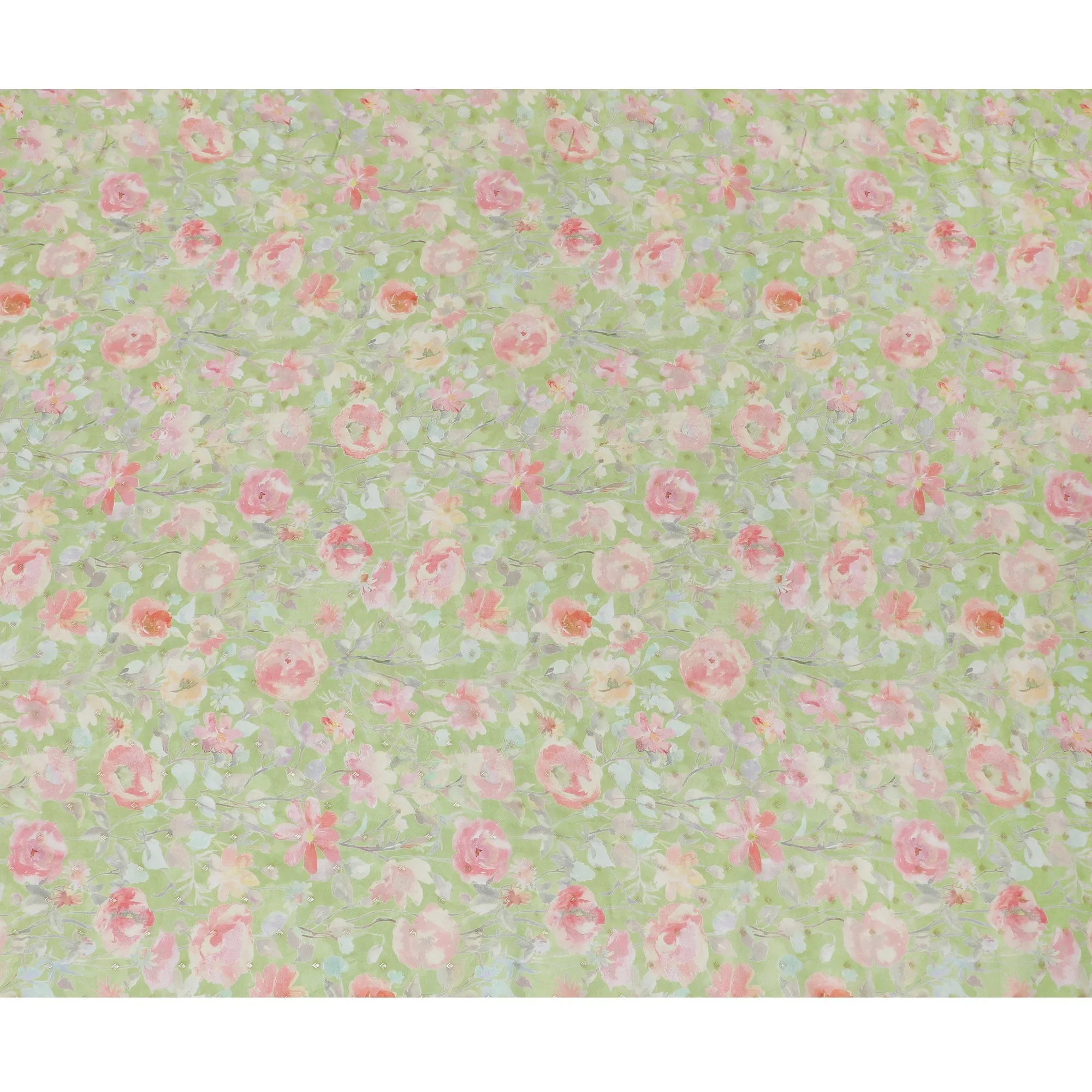 Pastel Green Floral Synthetic Organza Fabric - 110 cm Width, Made in India-D19630