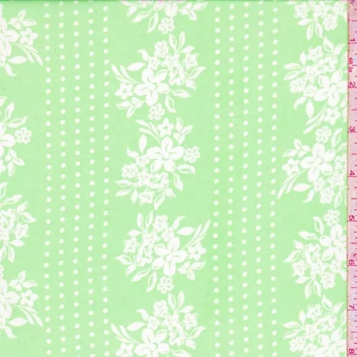 Pastel Green Floral/Dot Stripe Chiffon Fabric