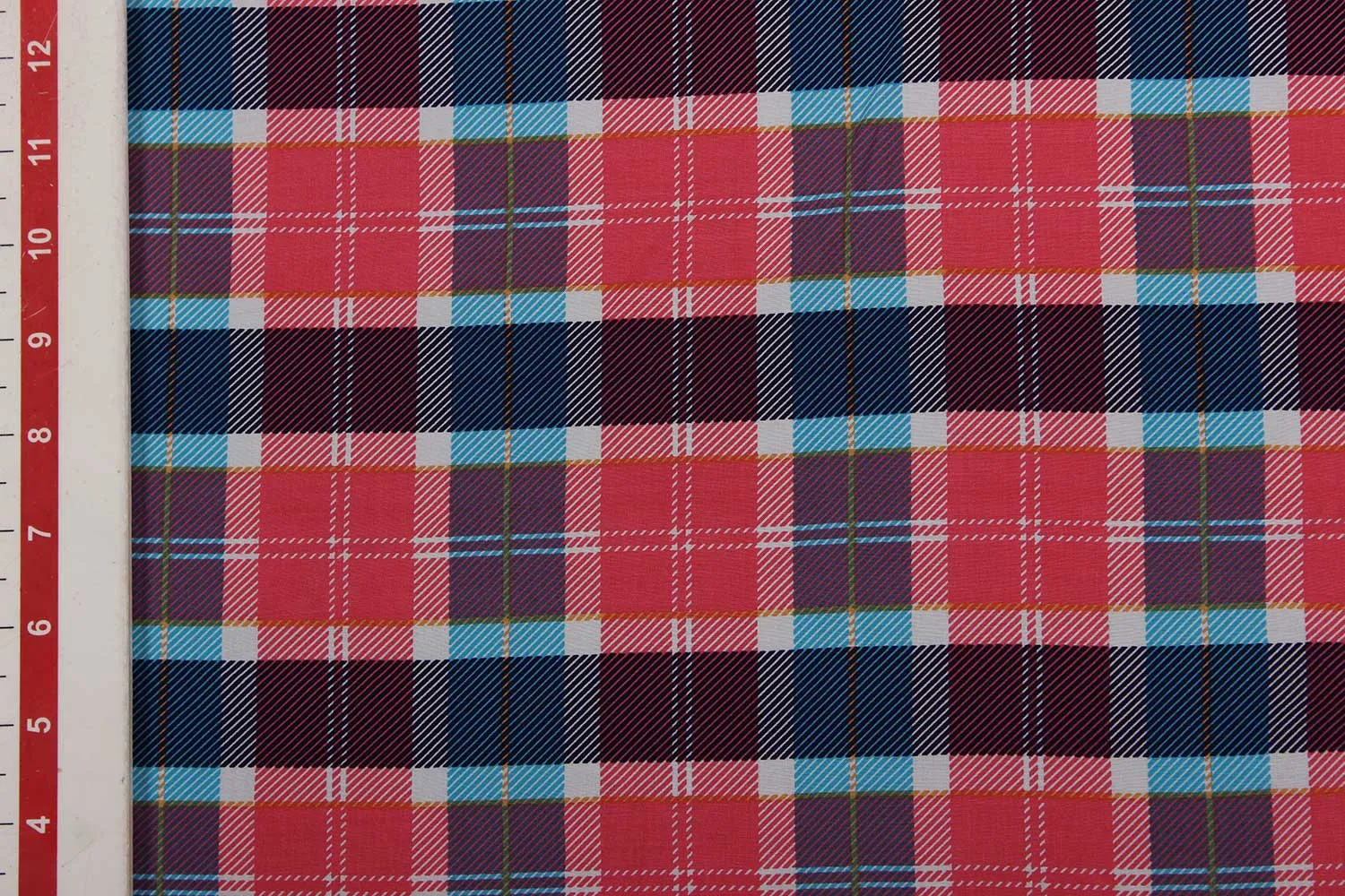 Printed Checks, Red & Blue Checks Polyester Crepe Fabric