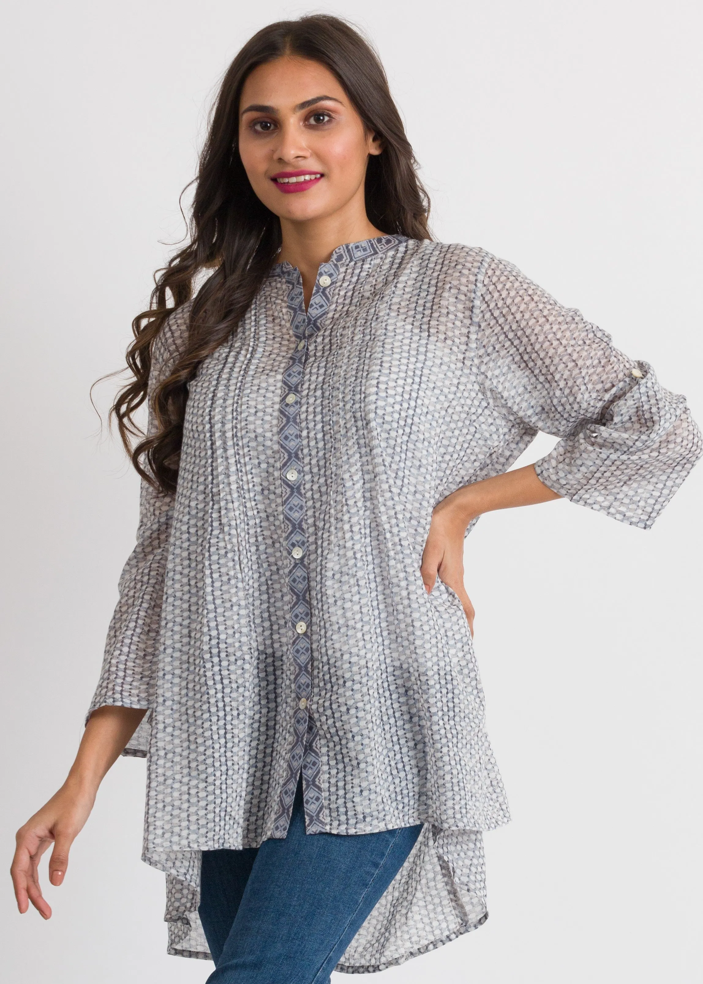 Printed Cotton Tunic - Charcoal