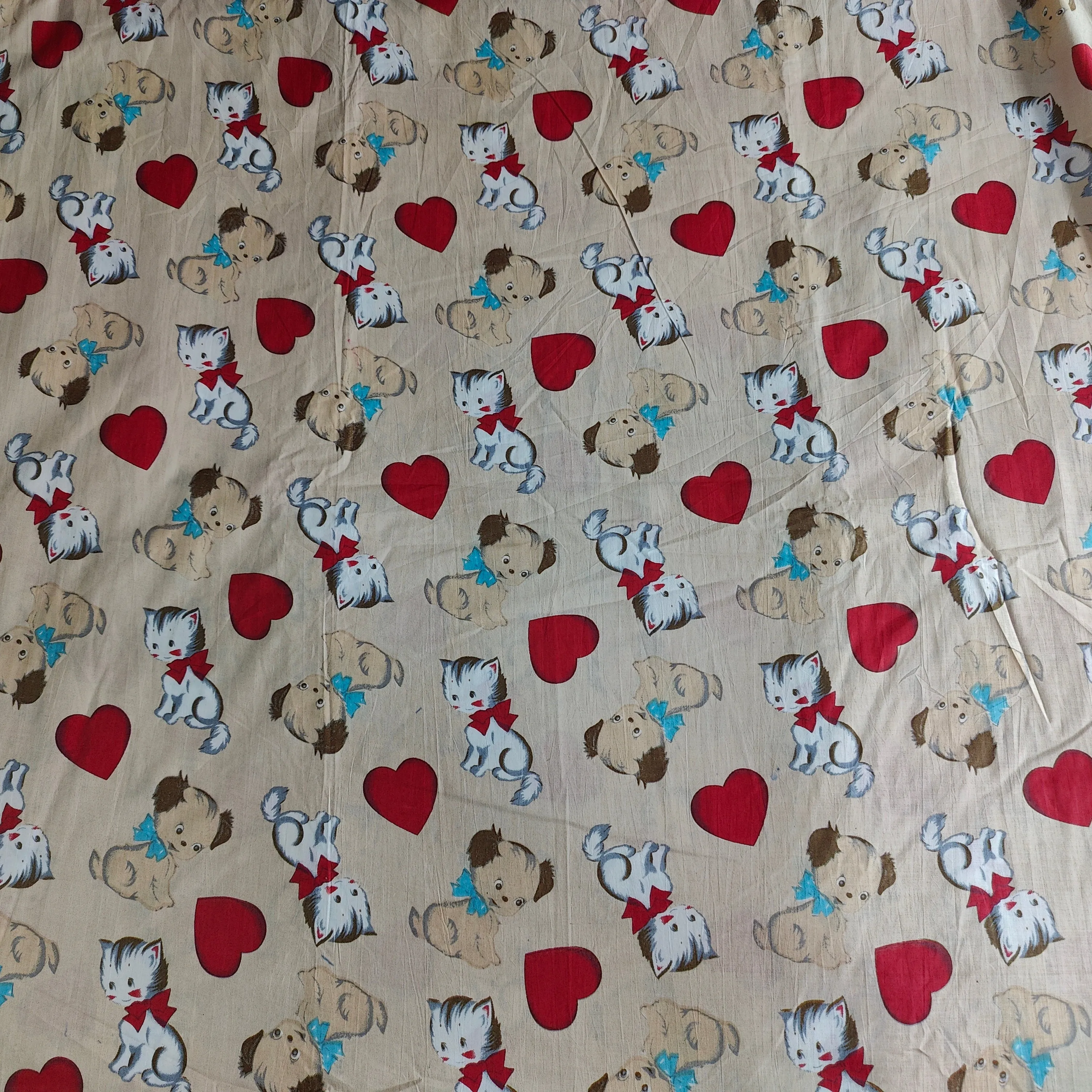 Puppy Love Beige Cotton cambric 44 inches width Fabric per meter