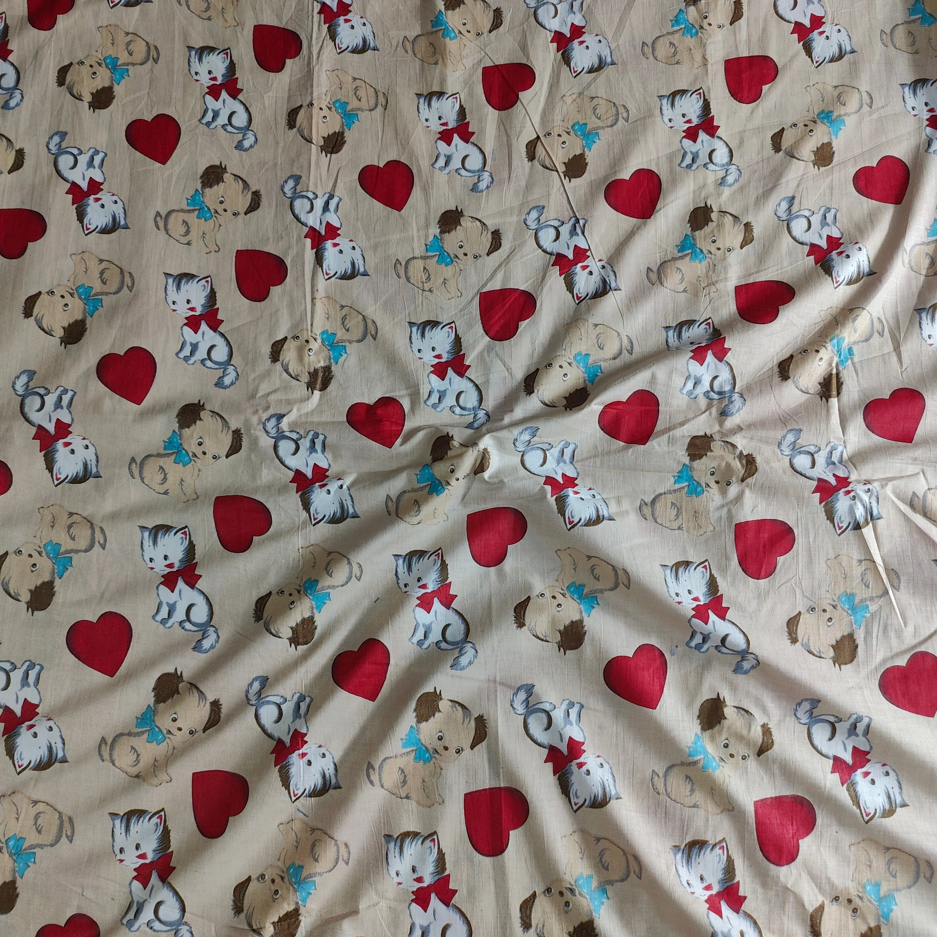 Puppy Love Beige Cotton cambric 44 inches width Fabric per meter