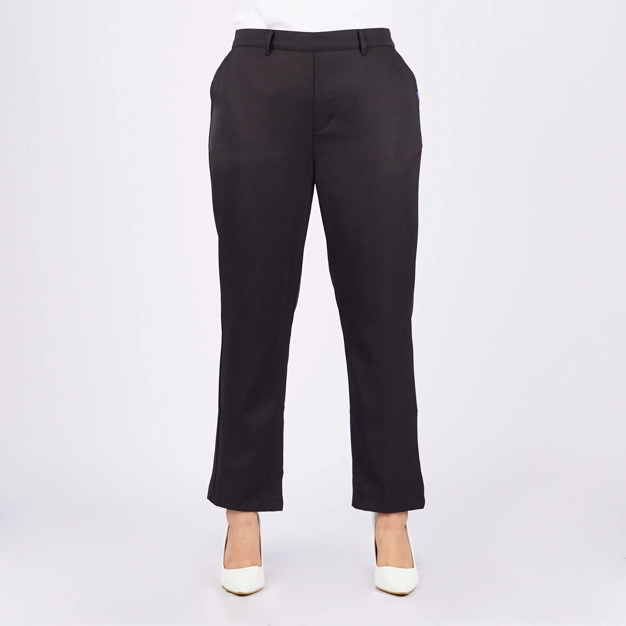 RRJ Ladies Basic Non-Denim Colored Trouser Pants Mid-Waist Rinse Wash Fabric 161166-U (Black)