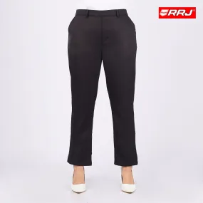 RRJ Ladies Basic Non-Denim Colored Trouser Pants Mid-Waist Rinse Wash Fabric 161166-U (Black)