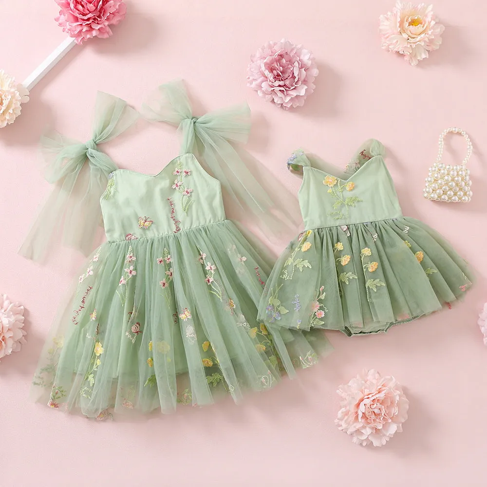 Sage Green Wedding Outfit for Mom and Daughter, Matching Tulle Dresses for Flower Girl, Baby and Toddler, Junior Bridesmaid and Bride