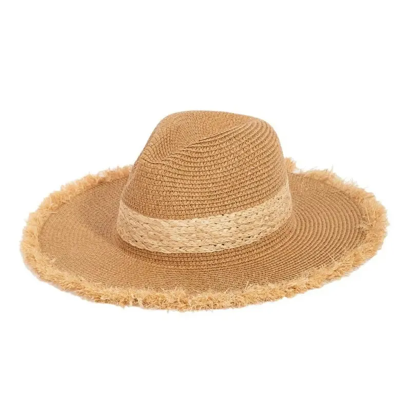 Straw Braided Fringe Fedora Hat