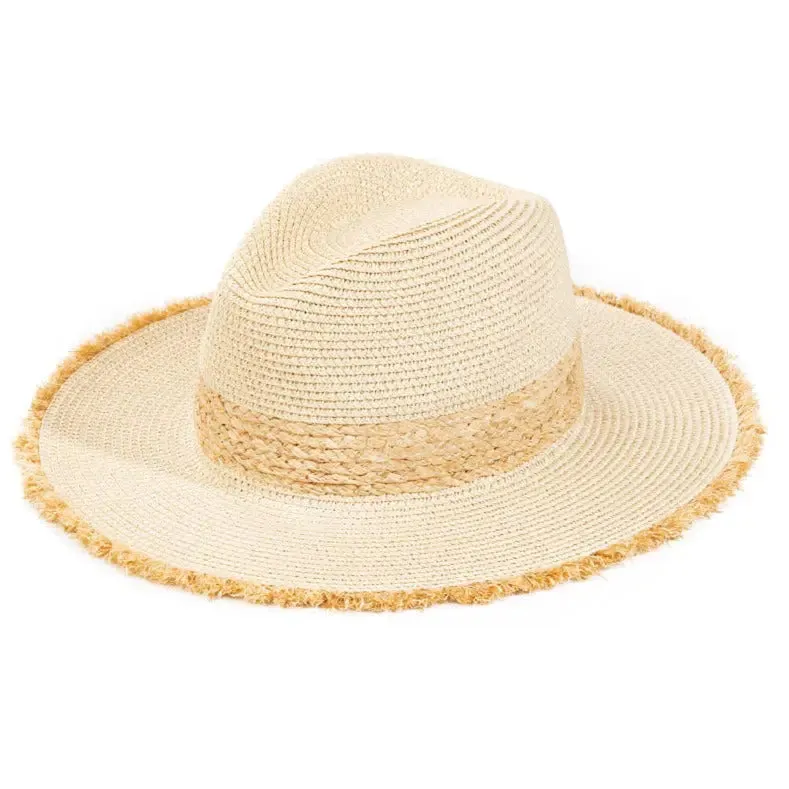 Straw Braided Fringe Fedora Hat