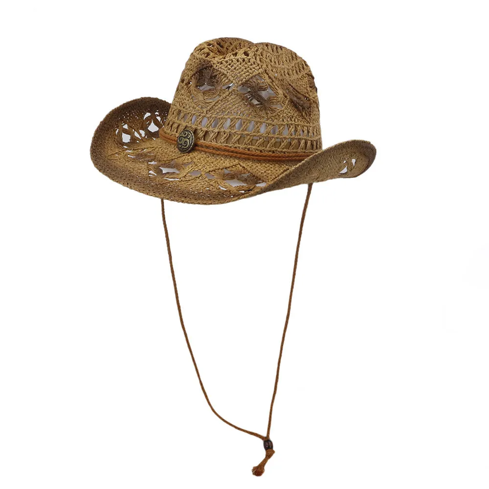 Straw Cowboy Hats Men and Women Outdoor Seaside Sun Protection Sun Hat Beach