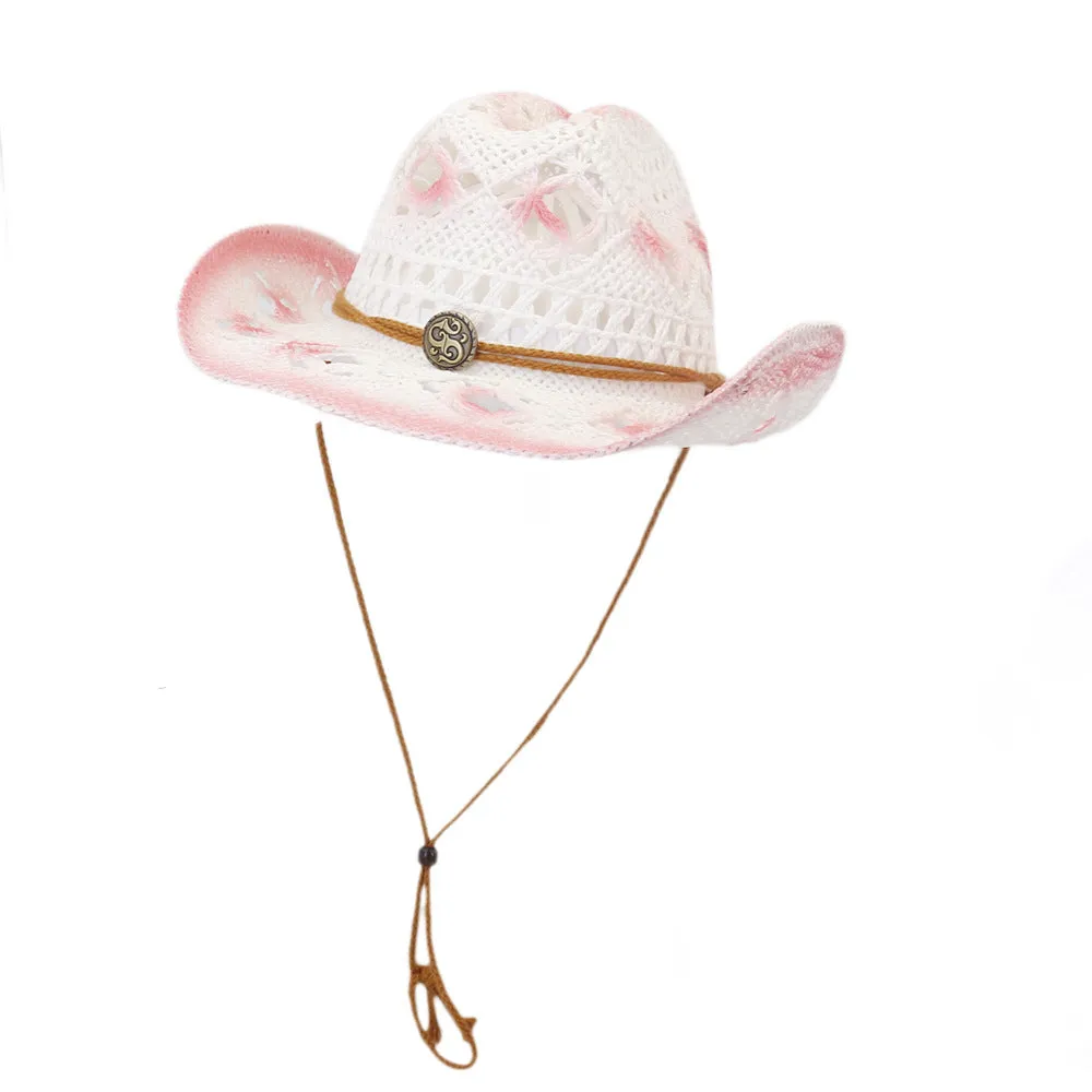 Straw Cowboy Hats Men and Women Outdoor Seaside Sun Protection Sun Hat Beach