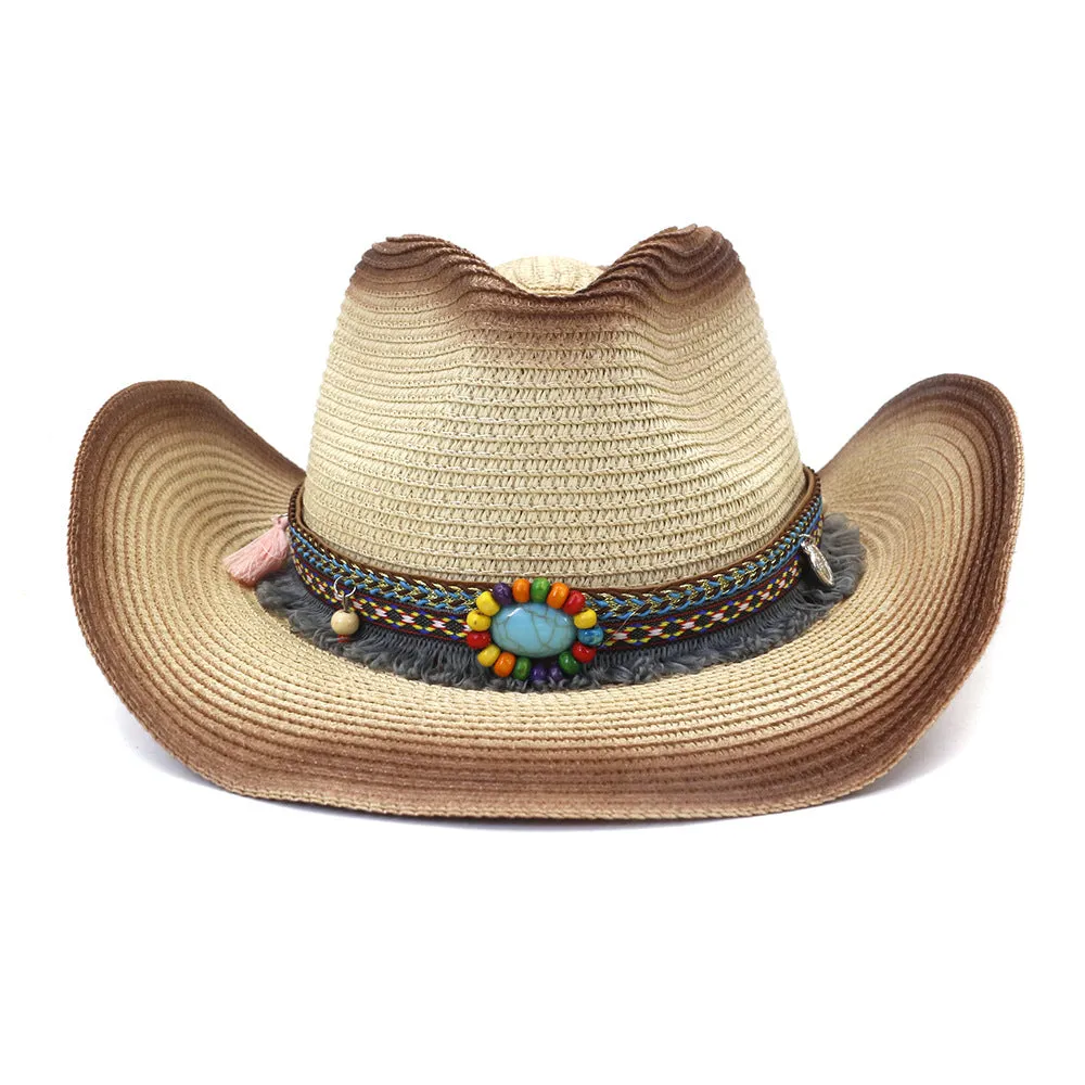 Straw Cowboy Hats Spring and Summer Men's and Women's Outdoor Straw Cowboy Hat