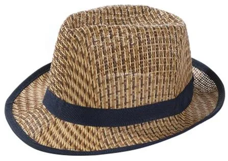 Straw Trilby Hat with Black Band