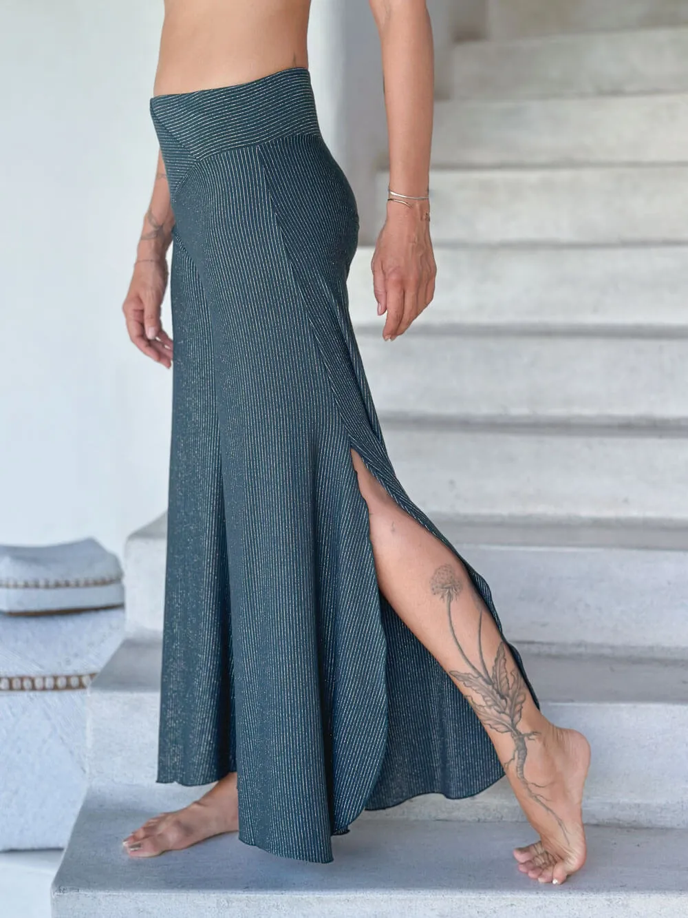 Teal Pinstripe Slit Pant