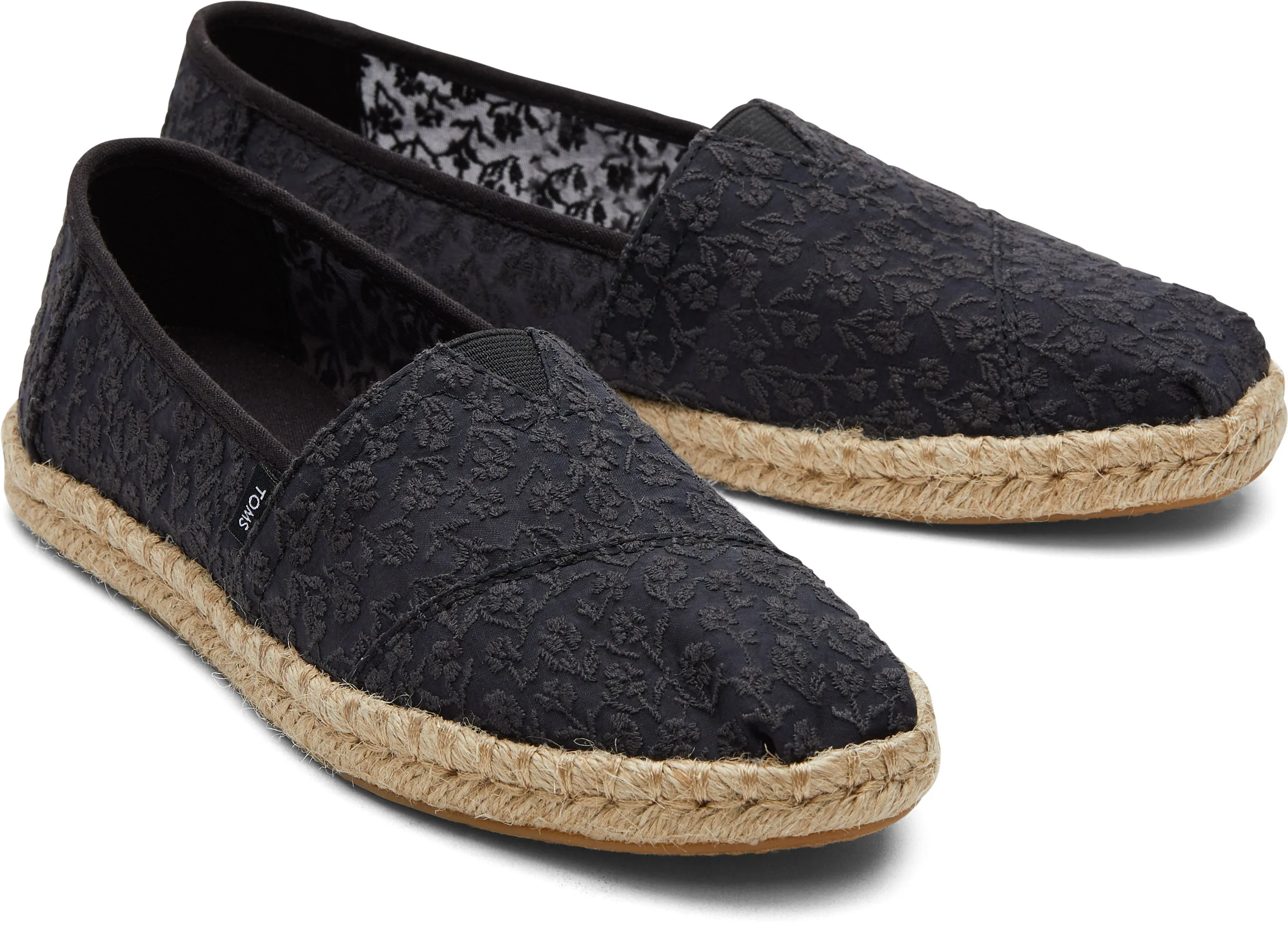 Toms Women Alpargata Rope Black Posy Lace