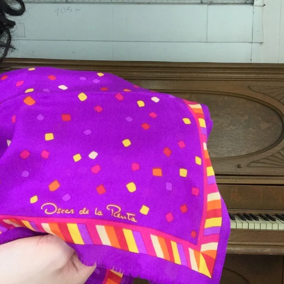 Vintage 70s | Oscar De La Renta MOD Psychedelic Boho Purple Polka Dot Silk Scarf