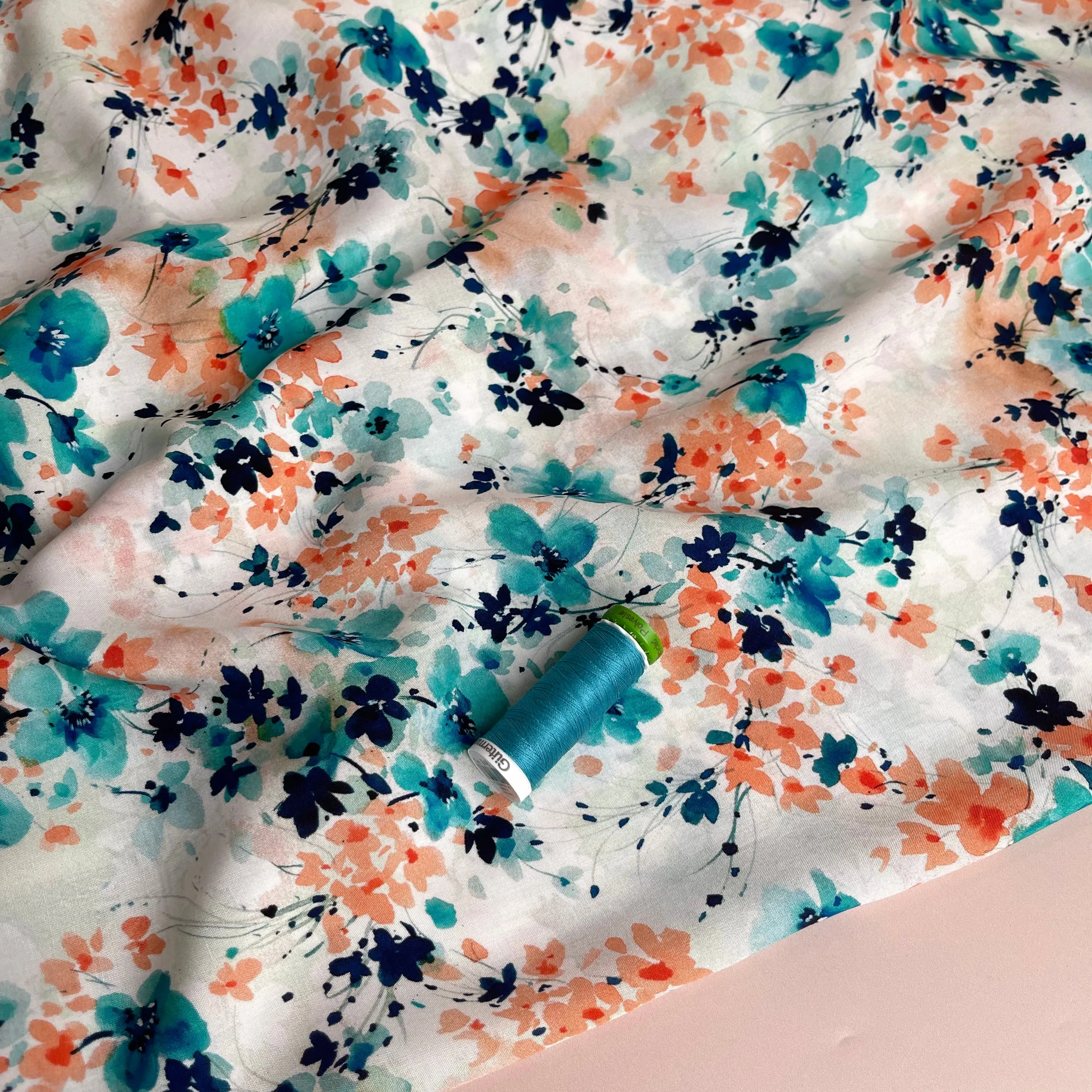 Watercolour Spring Flowers Viscose Fabric