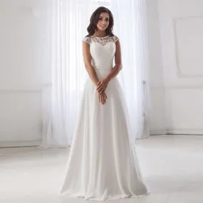 Women's Scoop Neck Chiffon Lace Wedding Dress | Plus Size Bridal Dress