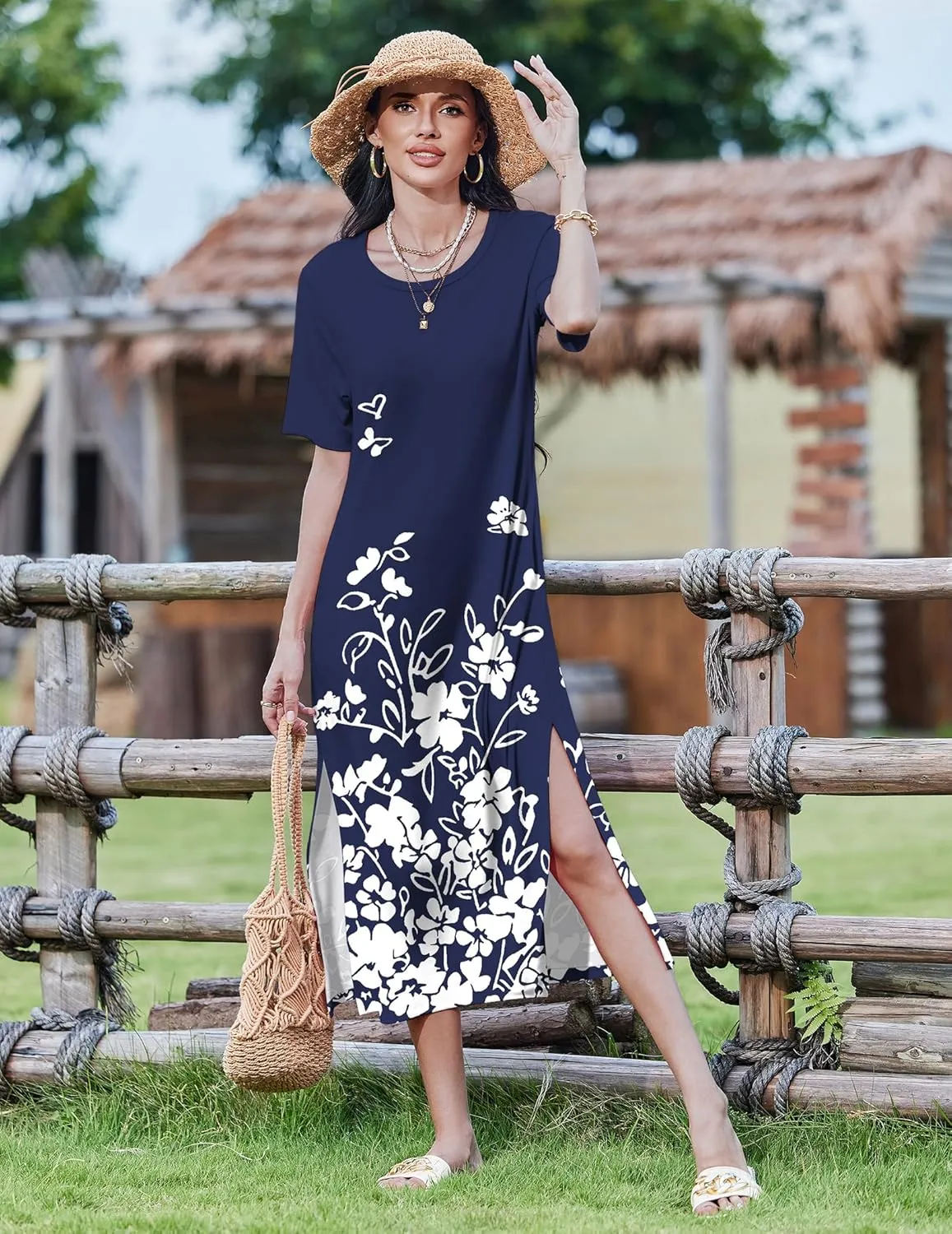 Zeagoo Women Floral Summer Dress Casual Beach Dress