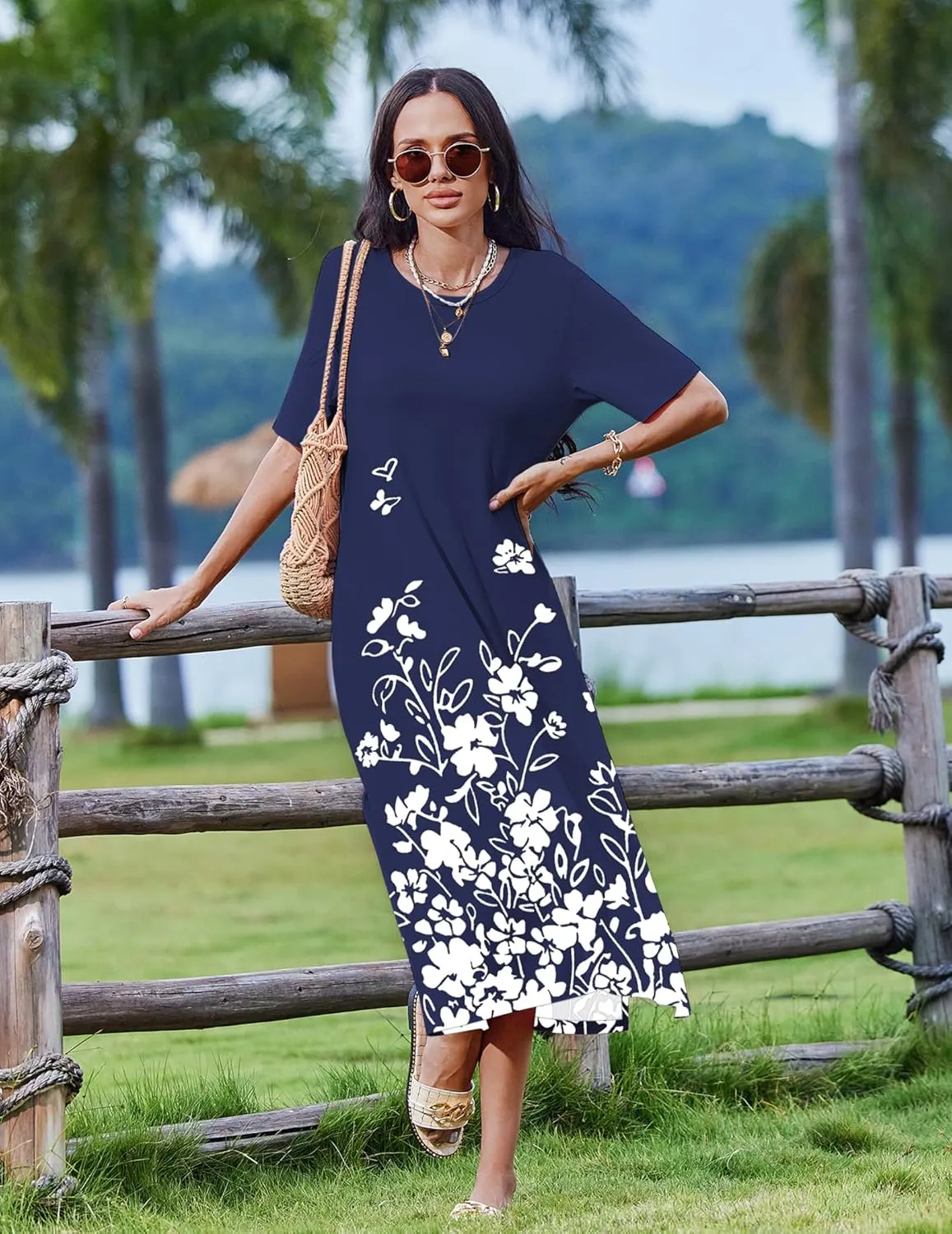 Zeagoo Women Floral Summer Dress Casual Beach Dress